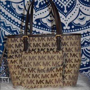 Tan and brown Michael Kors tote purse